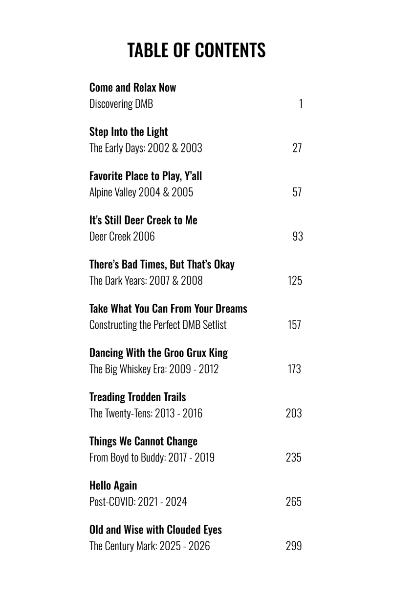 Table of Contents from Before These Crowded Seats